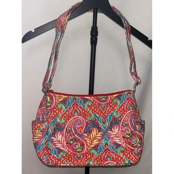 Vera Bradley Crossbody Diaper Bag Shoulder Paisley Floral Print Zip Front Pocket - Picture 2 of 14